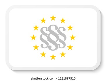 Rectangle sticker icon with the wreath of the EU and three paragraph marks, law symbols.