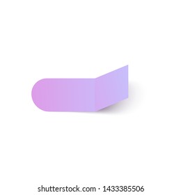 Rectangle sticker realistic mock up, purple paper label with blank space for text, realistic shadow effect of rounded banner with folded corner, isolated vector illustration on white background