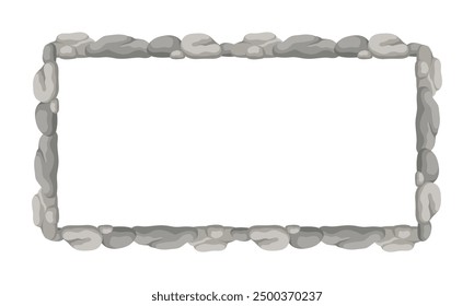 Rectangle Stone Frame, Rectangular Rocks Border. Empty Cartoon Frame Made Of Small Stones.