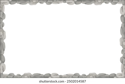 Rectangle Stone Frame, Rectangular Rocks Border. Empty Cartoon Frame Made Of Small Stones.