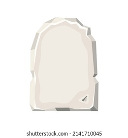 Rectangle stone tablet. Tombstone. Gray frame, block boulder for interface ui games. Rock banner with cracked elements. Vector cartoon illustration isolated on white background