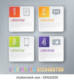 Rectangle Style Colored Bright Infographics Vector Numbers Set for Options. Template for brochure, business charts, web design and posters