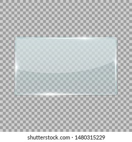 Rectangle Transparent Glass Isolated On Checkered Background. Vector 3d Illustration