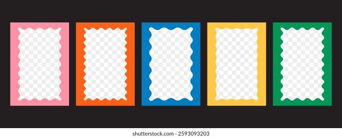 Rectangle trendy curved borders. Squiggle photo frames with zig zag edges. Modern graphic template