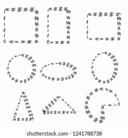 rectangle triangle circle oval shape grunge style design elements set icon sign symbol collection black monochrome isolated on white vector frame
