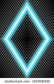 Rectangle vertical diamond shape. Blue neon light line gradient to white. Linear template for business card, cover, brochure, flyer, corporate page, poster, banner, web design. Vector illustration.