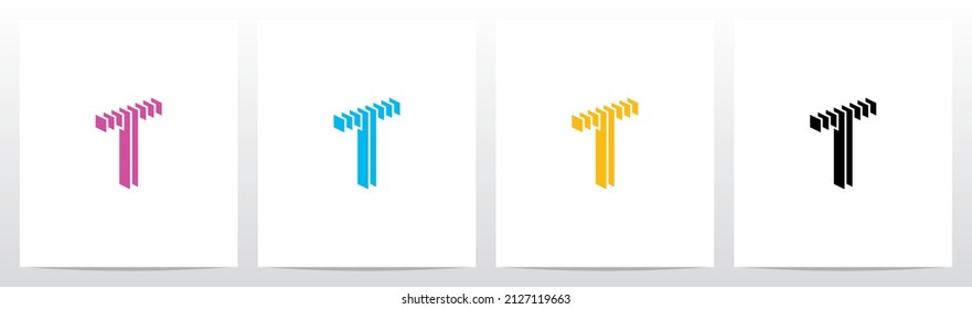 Rectangle Vertical Layer Letter Logo Design T