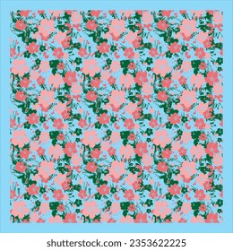 Rectangle of vibrant flowers and leaves, a trendy design for full-shirt printing.