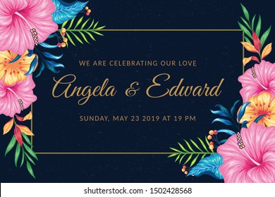 Rectangle vintage floral wedding invitation - Shutterstock ID 1502428568