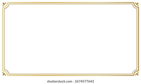 Rectangle vintage gold frame, luxury ornamental border in oriental style, decorative retro design, isolated vector with transparent background
