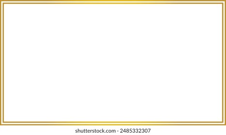 Rectangle vintage gold frame for web presentation, double line horizontal border in oriental style for work project ,png