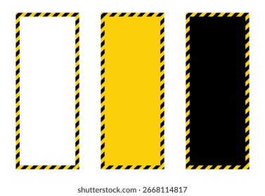 Rectangle warning border label icons in different colors representing caution, alert, notice, attention, security, restriction, safety signage, and hazard prevention design concepts