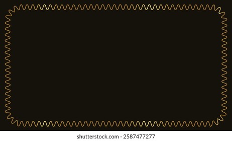 Rectangle wave border. Gold frame. Isolated on black background. Golden luxury realistic. Vector illustration. Square frame with shadow. Line art. Wedding model. Copy space. abstract text banner.
