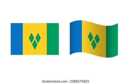 Rectangle and Wave Saint Vincent and the Grenadines Flag Illustration