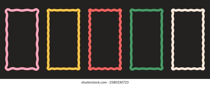 Rectangle wavy frames with scallop edges set. Squiggle photo borders with zig zag edges