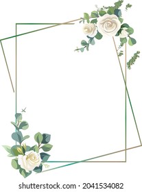 rectangle white flower with beautiful green leave for your wedding invitation