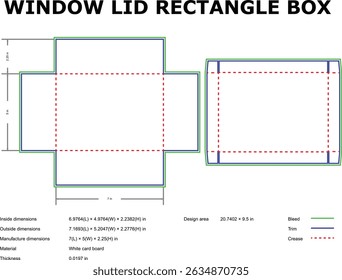 Rectangle window lid box packaging template die-cut design