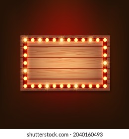 Rectangle wood retro Light  Frame, billboard for decoration.