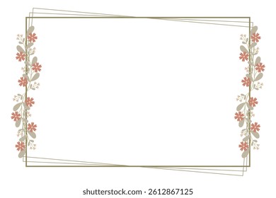Rectangle Wreath Border Frame With Leaves And Brown Floral Decoration