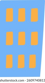 Rectangles form a tall structure with a flat style.  A simple apartment block is shown using geometric shapes. Cartoon vector illustration