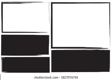 Rectangles, great design for any purposes. Grunge distress texture. Black frame. Hand drawn set on white background. 