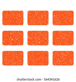 Rectangles Grid grainy textured icon for overlay watermark stamps. Flat symbol with dirty texture. Dotted vector orange ink rubber seal stamp with grunge design on a white background.