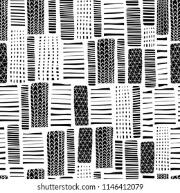 Rectangles hand drawn seamless vector pattern. Black lines on white background. Monochrome design. Textured vertical shapes backdrop. Hand drawn endless background. Illustration for web backgrounds.