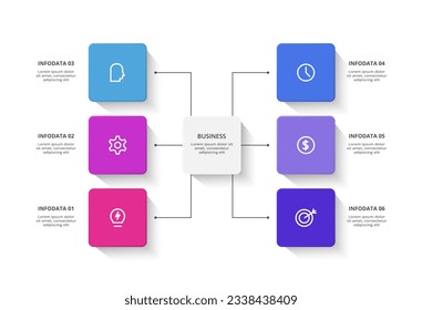 Rectangles infographic with 6 steps, options, parts or processes. Business data visualization.