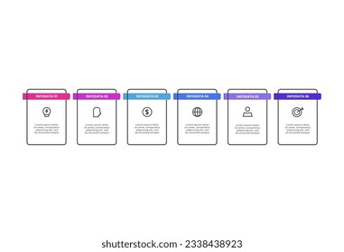 Rectángulos infográficos con 6 pasos, opciones, partes o procesos. Visualización de datos empresariales.