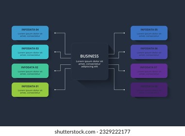 Rectangles infographic with 8 steps, options, parts or processes. Business data visualization.