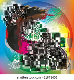 Rectangles and spheres abstract grunge background in futuristic style