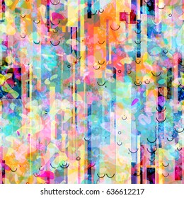 Rectangles, spots, blots, stains, circles and arcs. Vector seamless background. Abstract pattern for fabric, wrapping, home decor. Watercolor effect
