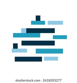 Rectángulos de varios tamaños y tonos de azul, dispuestos irregularmente sobre un fondo blanco