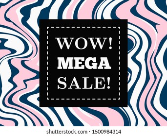 Rectangular abstract banner, sticker, coupon with frame and text Wow! Mega Sale! Horizontal vector illustration.