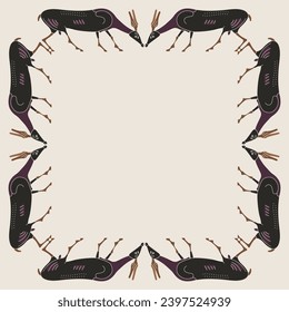 Rectangular animal frame with grazing antelopes or does. Ancient Greek vase painting style.