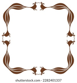 Rectangular animal frame with stylized birds. Ethnic Native American pottery design of Acoma Pueblo Indians. Isolated vector illustration.