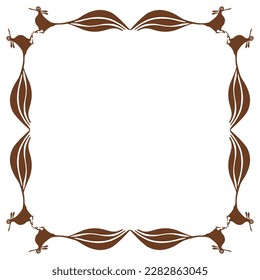 Rectangular animal frame with stylized birds. Ethnic Native American pottery design of Acoma Pueblo Indians. Isolated vector illustration.