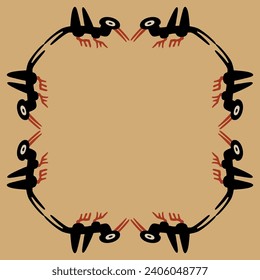 Rectangular animal frame with stylized birds. Native American motif of Nazca Indians from ancient Peru.