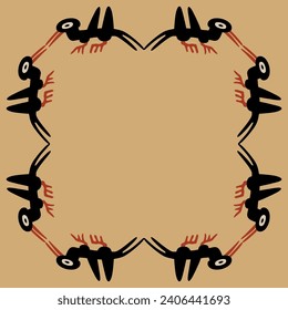 Rectangular animal frame with stylized birds. Native American motif of Nazca Indians from ancient Peru.