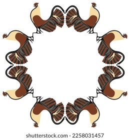 Rectangular animal frame with stylized roosters. Ancient Greek vase panting style. Isolated vector illustration.