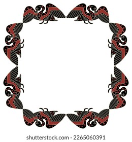 Rectangular animal frame with waterfowl birds with open wings. Swans, ducks or gooses. Ancient Greek vase painting ethnic style. Isolated vector illustration.