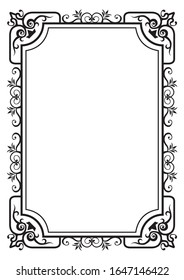 Rectangular antique ornament borders, calligraphic illustrations, black and white vector data