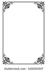 Rectangular antique ornament borders, calligraphic illustrations, black and white vector data