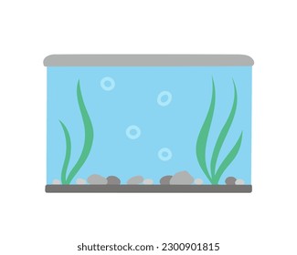 Rectangular aquarium with algae. Vector Illustration for printing, backgrounds, covers and packaging. Image can be used for greeting cards, posters, stickers and textile. Isolated on white background.