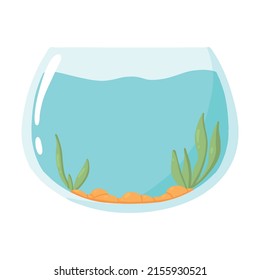 Rectangular aquarium. Empty aquarium with algae. Vector illustration in cartoon style.