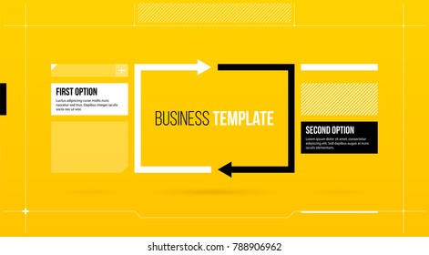 Rectangular arrows template with two options on yellow background in elegant blueprint style.