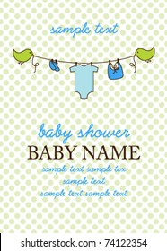 Rectangular Baby Shower Invitation with Polka Dot Background