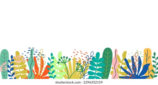 Rectangular background flower frame. Hand drawn border with branches, leaves isolated on white background. Floral silhouettes on a white background. Place for your text.