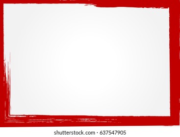 Rectangular background with a frame painted with a rough brush. White, gray, red.  Vector illustration.