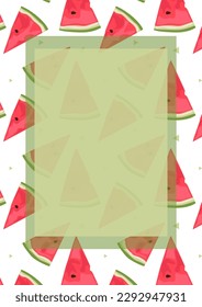 Rectangular background with patterns of watermelons on a green background. Bright and summer background with fruits